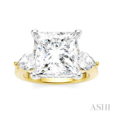 1 Ctw Tri-Mount Princess Shape Center Pear and Round Cut Diamond Semi Mount Engagement Ring in 14K Yellow and White Gold